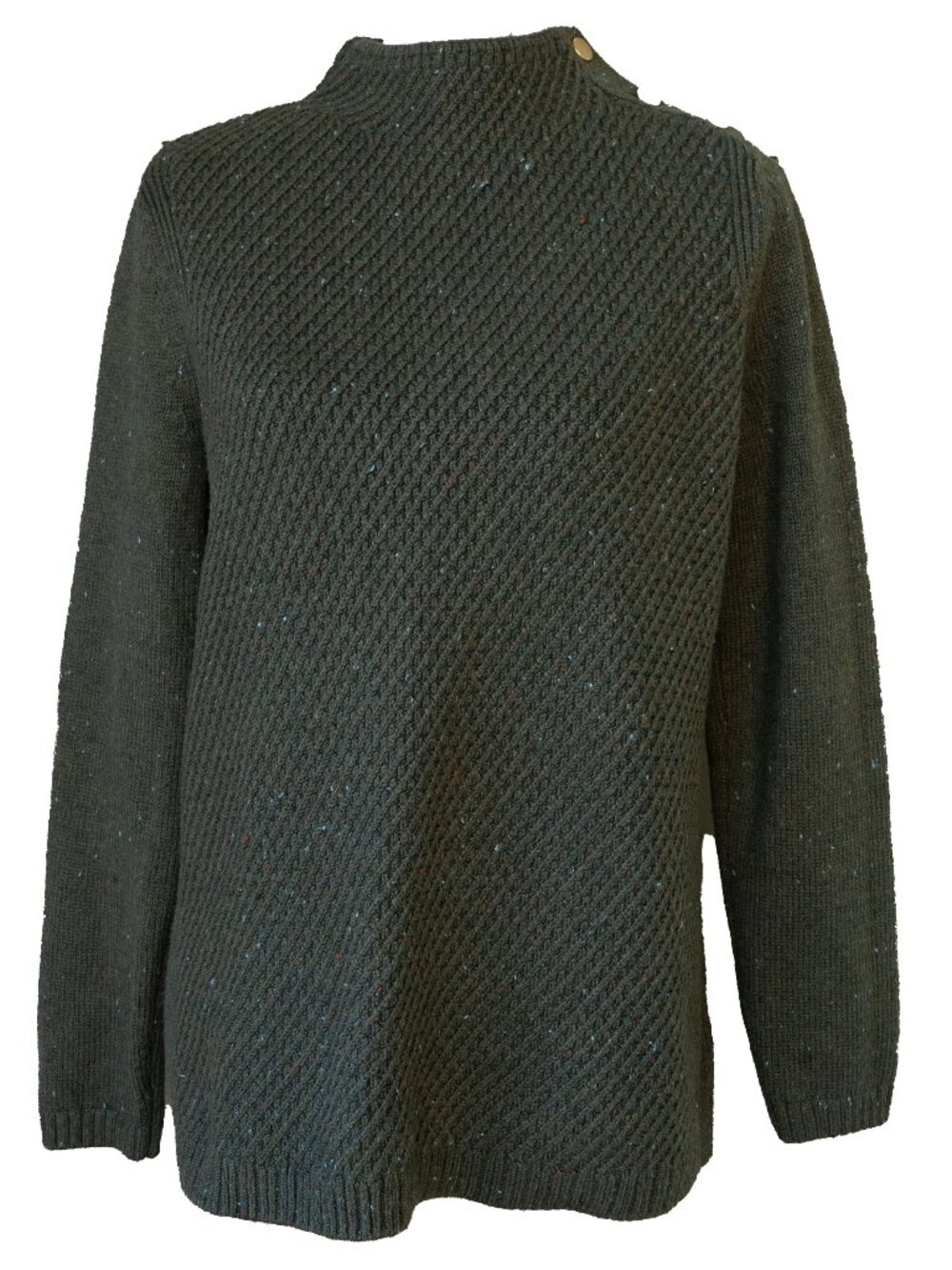 Talbots Mock Neck Sweater Olive Green Mod Mid Century Honeycomb Knit Corporate